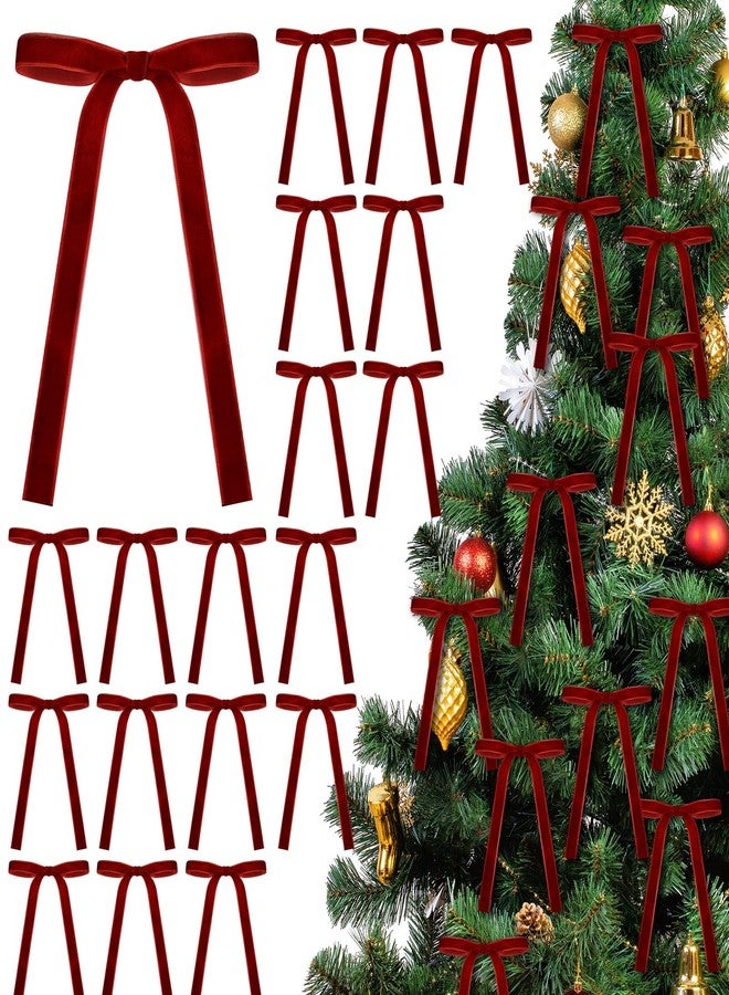 Glitinsel 36 Pcs Velvet Christmas Bows for Tree 5 x 7 Inch Rustic Crafts Gift Vintage Ribbon Premade Bows Wedding Wreath Garland Home Decor Parties Indoor Outdoor Decor(Red,5/8inch Width) - Image 1